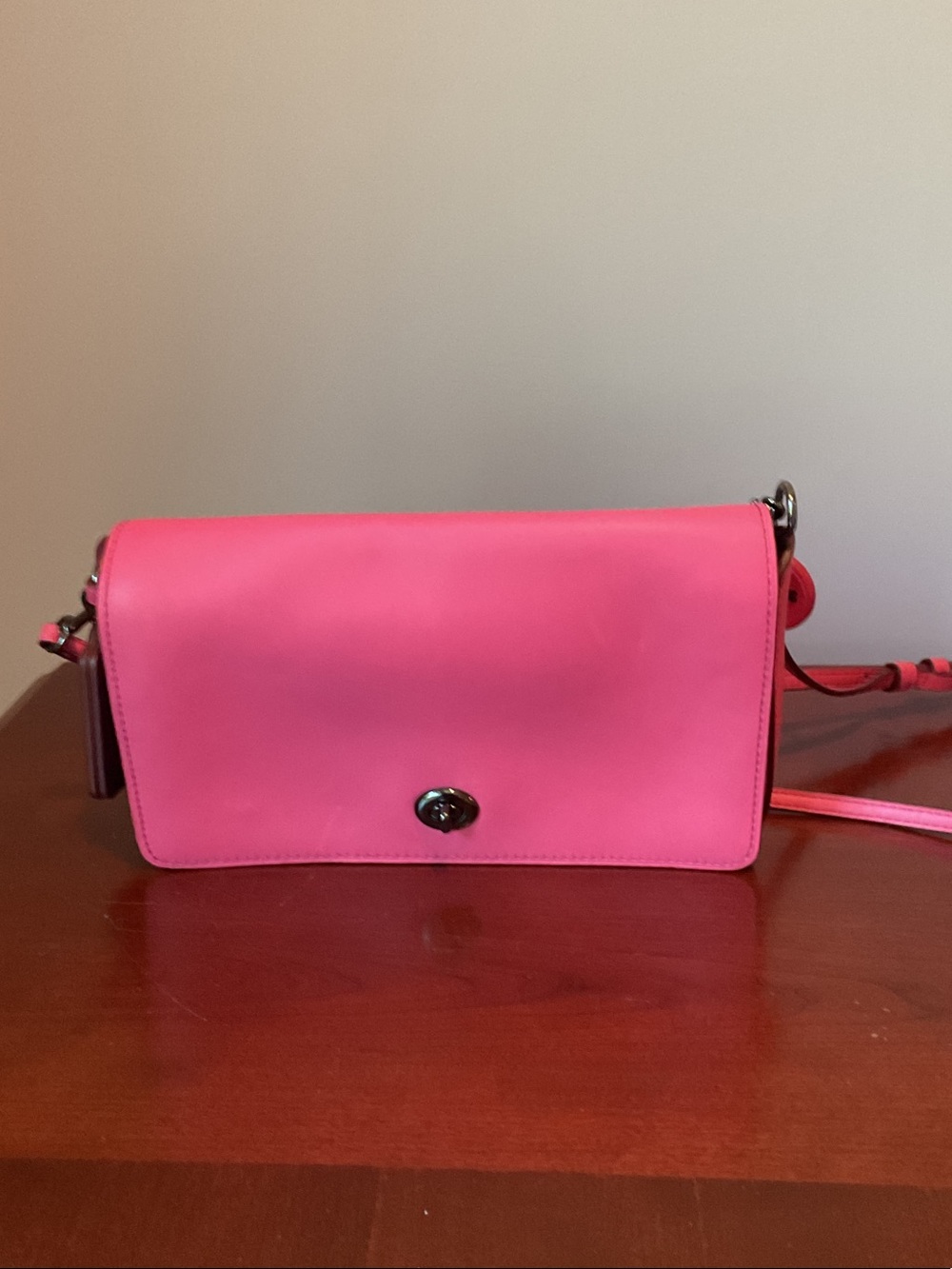 Coach Hot Pink Leather Crossbody with Turn-Lock - Picture 6 of 12